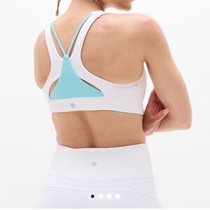 Athleta White and Light Blue Sports Bra